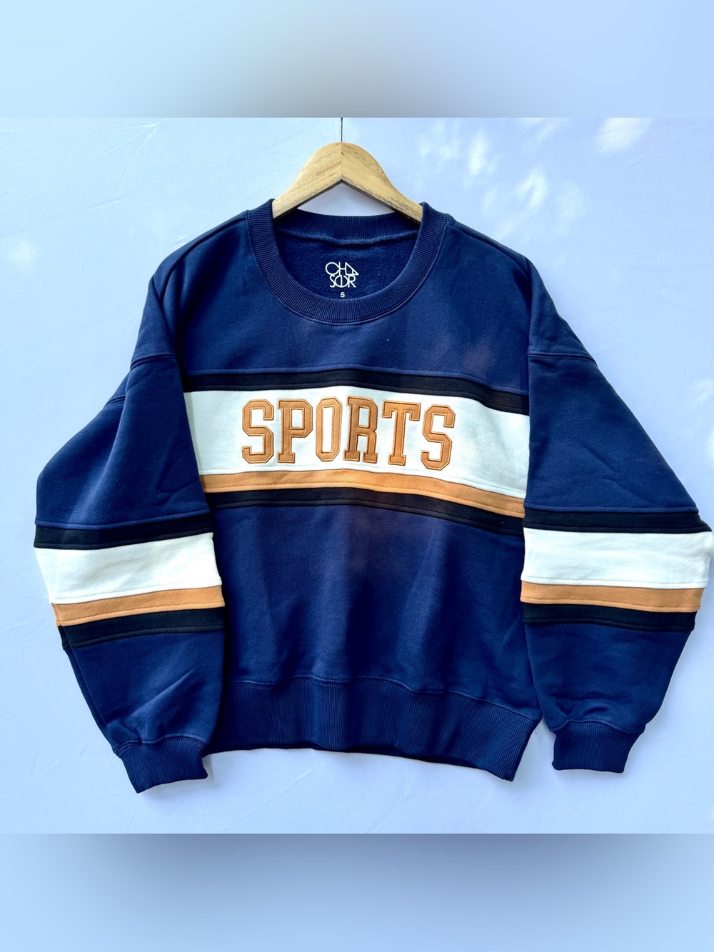 NWT Caser Color-block Sports Crewneck Sweatshirt Navy Sz Small